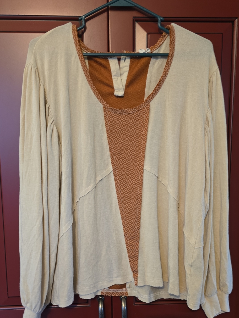 Women’s Beige and Rust Layered Scoop Neck Top OVERSIZED POL